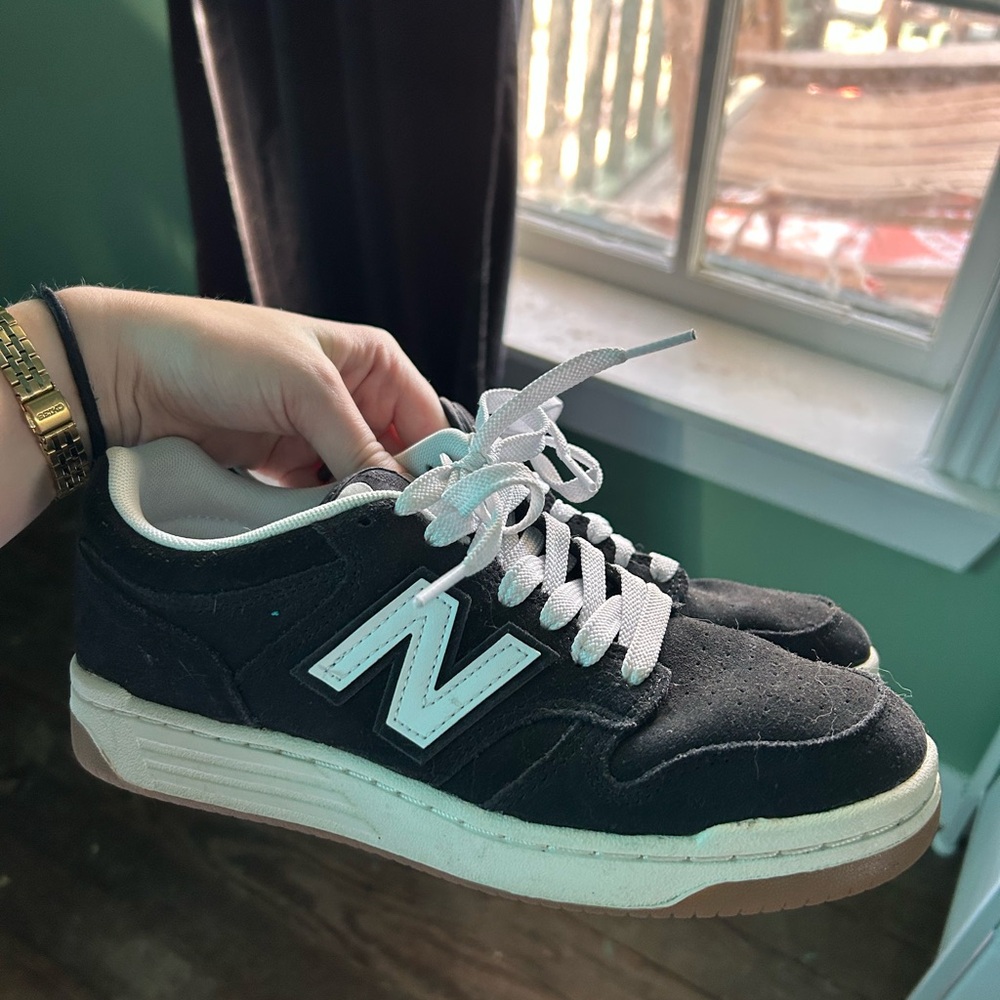New Balance Black and White Suede Sneakers